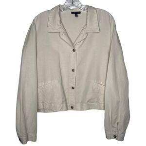 Eileen Fisher Boxy linen blend collared jacket neutral button front beige large